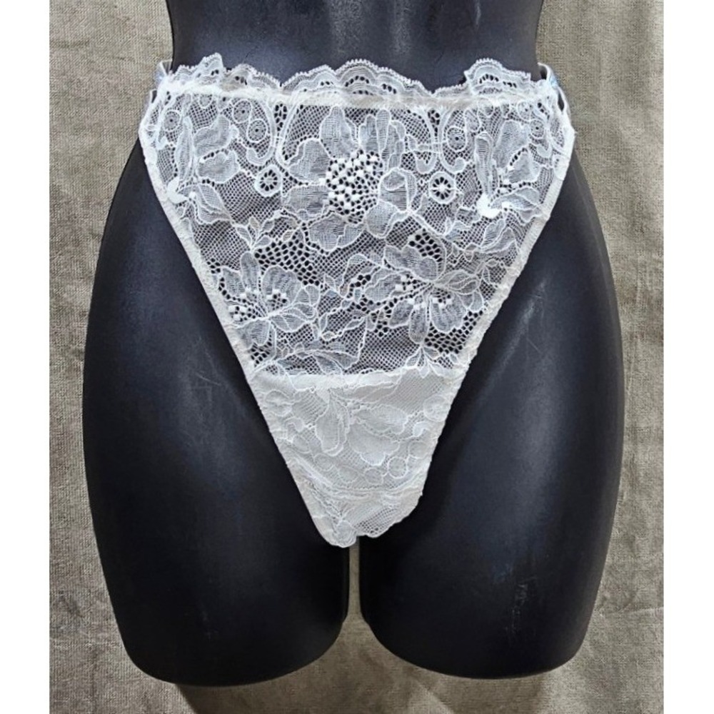 Victoria's Secret‎ Very Sexy White Lace Rhinestone Shine Strap Thong XL New